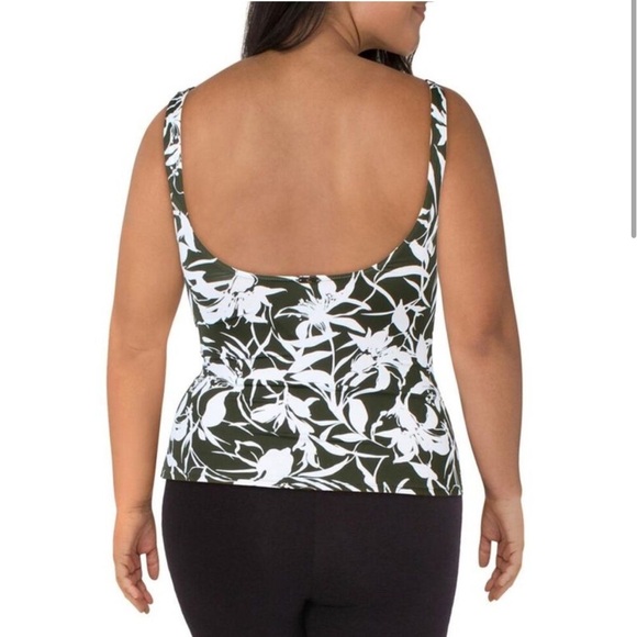 NWT Lauren Ralph Lauren Floral Shirred Ring Front Tankini Top Swim Green Sz 6 - Picture 2 of 14